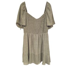 Abercrombie Fitch Green Floral Smocked Flutter Sleeve Mini Dress Size L
